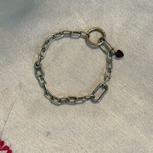 Pandora Silver and Red Chain Bracelet with Bold Charm